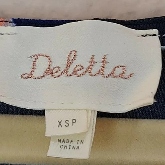 Deletta Top Women XS Petite Navy Bird Novelty Print Knit Dolman Sleeve Tie Waist - Picture 11 of 12